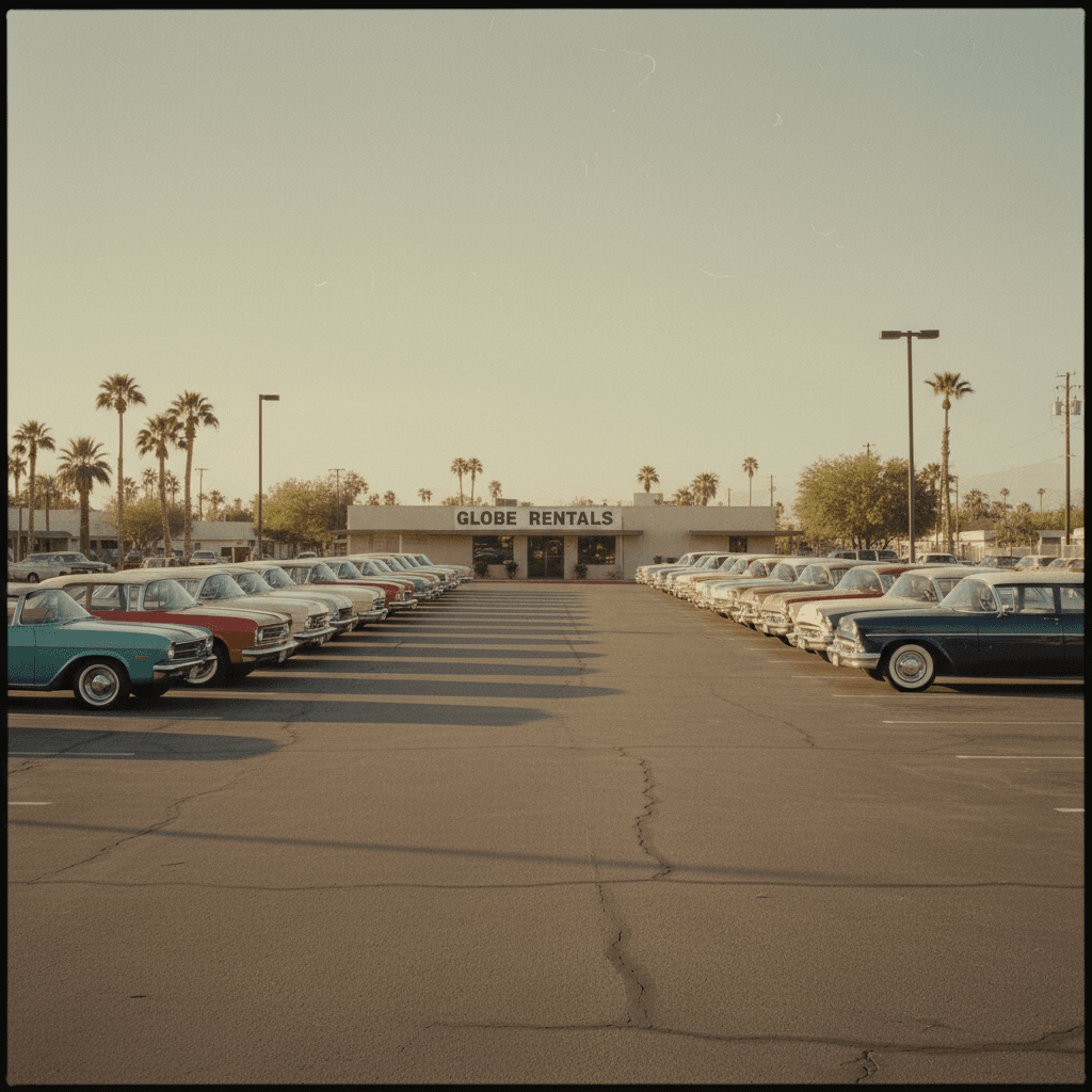 Fleet of rental vehicles ready for customer use