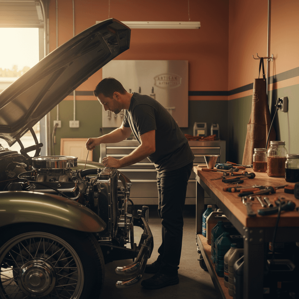 Technician performing routine vehicle maintenance