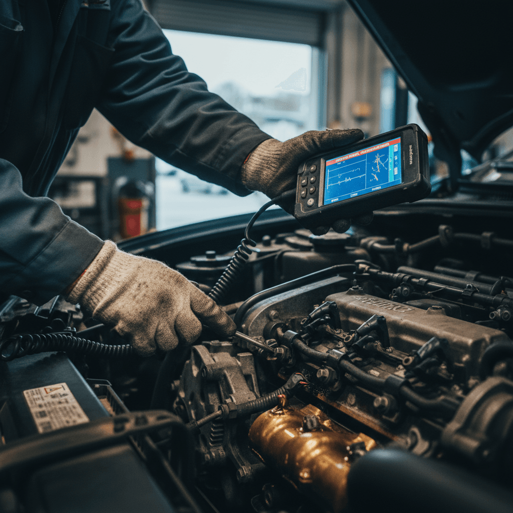 Technician performing vehicle maintenance check